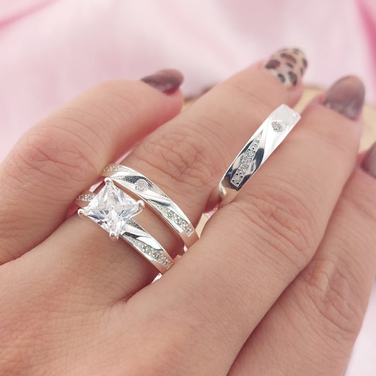 Anillos Tríos Matrimonio Plata 925 CZ Cuadra 6x6mm 27751