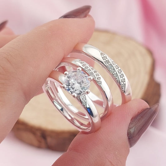 Anillos Tríos Matrimonio Plata CZ 6mm 925 27755