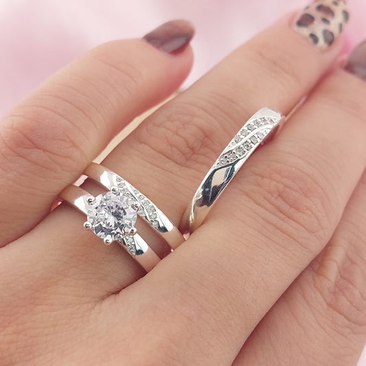 Anillos Tríos Matrimonio Plata CZ 6mm 925 27755