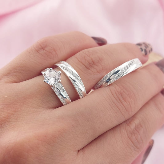 Anillos Tríos Matrimonio Plata CZ 6mm 925 27756