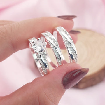 Anillos Tríos Matrimonio Plata CZ 6mm 925 27756