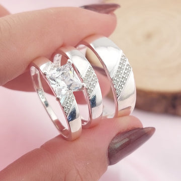 Anillos Tríos Matrimonio Plata 925 CZ Cuadra 6x6mm 27754