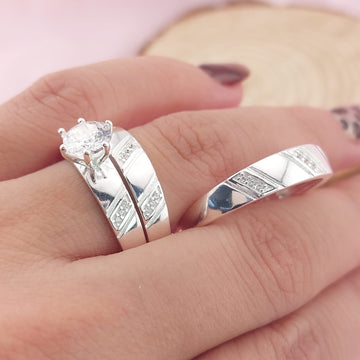 Anillos Tríos Matrimonio Plata CZ 7mm 925 27753