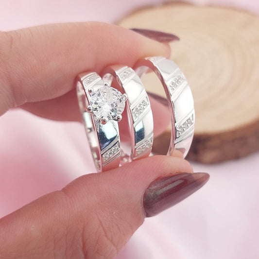 Anillos Tríos Matrimonio Plata CZ 7mm 925 27753