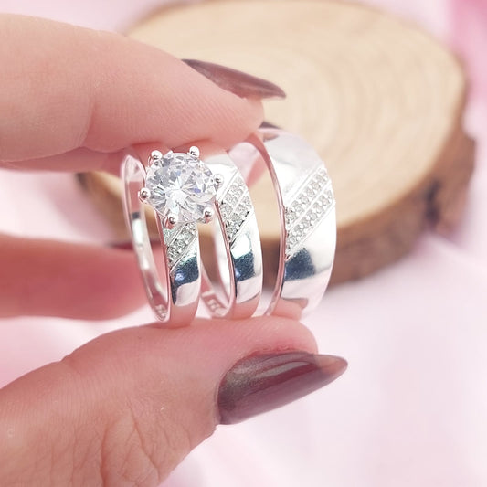 Anillos Tríos Matrimonio Plata CZ 7mm 925 27758