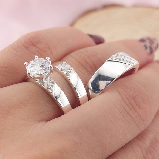 Anillos Tríos Matrimonio Plata CZ 7mm 925 27758