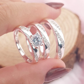 Anillos Tríos Matrimonio Plata CZ 6mm 925 27761