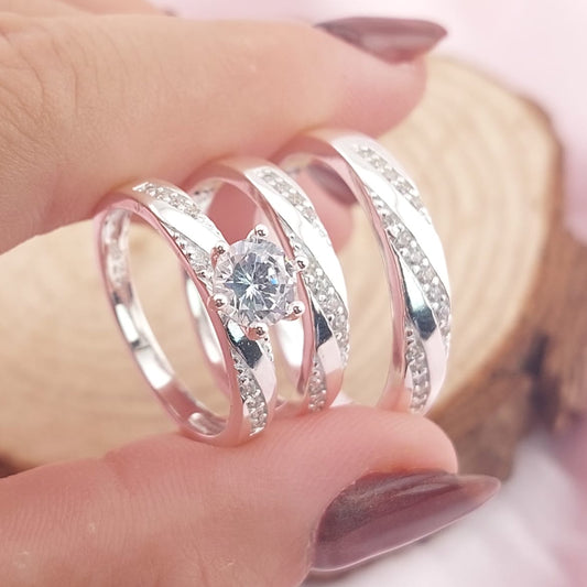 Anillos Tríos Matrimonio Plata CZ 6mm 925 27761