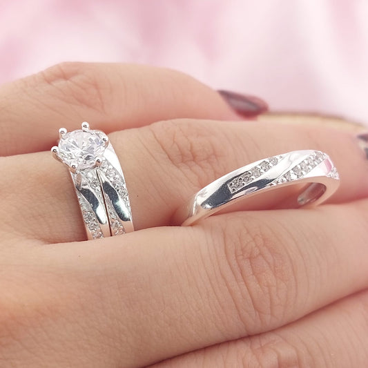 Anillos Tríos Matrimonio Plata CZ 6mm 925 27761
