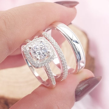 Anillos Tríos Matrimonio Plata CZ 6mm 925 27763