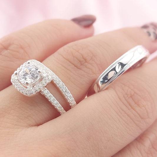 Anillos Tríos Matrimonio Plata CZ 6mm 925 27763