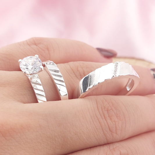 Anillos Tríos Matrimonio Plata CZ 6mm 925 27759