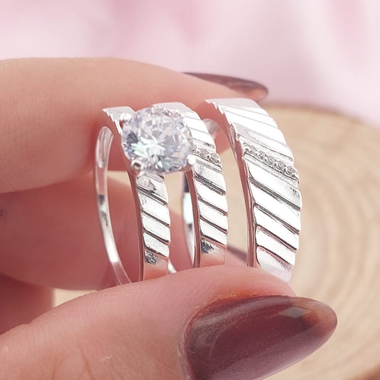 Anillos Tríos Matrimonio Plata CZ 6mm 925 27759