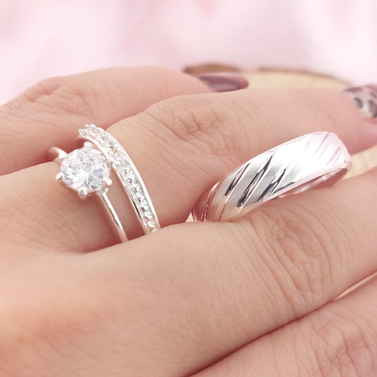 Anillos Tríos Matrimonio Plata CZ 6mm 925 27762