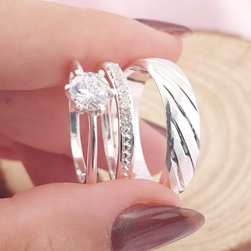Anillos Tríos Matrimonio Plata 925 CZ 6mm 27762