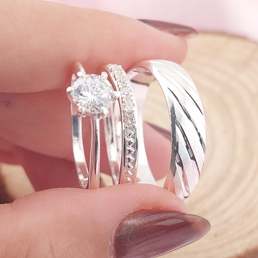 Anillos Tríos Matrimonio Plata CZ 6mm 925 27762