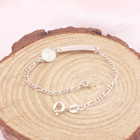 Pulsera Placa Niños 15cm San Benito Plata 925 26756