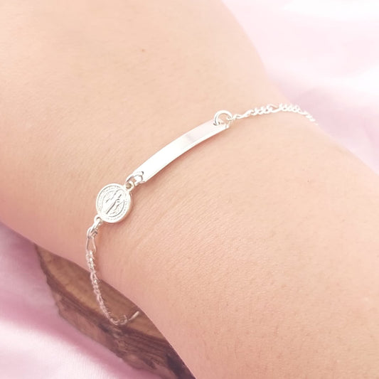 Pulsera Placa Niños 15cm San Benito Plata 925 26756