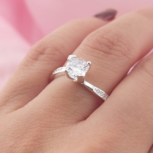 Anillo Compromiso Plata 925 CZ 6mm 27778