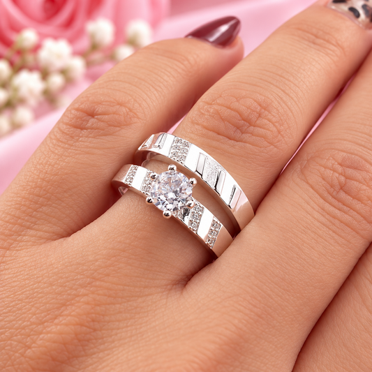 Anillos Dúo Compromiso Plata 925 CZ 6mm 27767