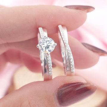 Anillos Dúo Compromiso Plata 925 CZ 6mm 27771
