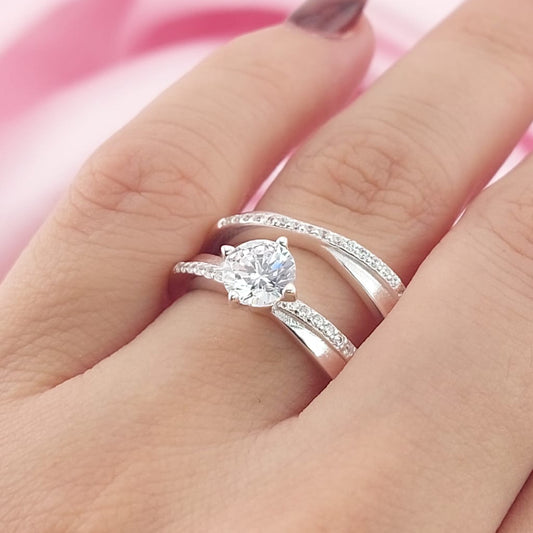 Anillos Dúo Compromiso Plata 925 CZ 6mm 27771