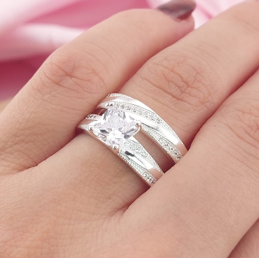 Anillos Dúo Compromiso Plata 925 CZ Cuadra 6x6mm 27769