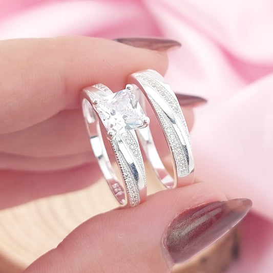 Anillos Dúo Compromiso Plata 925 CZ Cuadra 6x6mm 27769