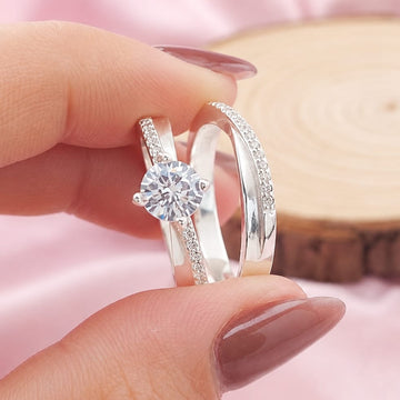 Anillos Dúo Compromiso Plata 925 CZ 6mm 27768