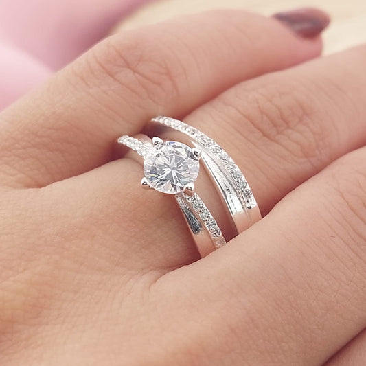 Anillos Dúo Compromiso Plata 925 CZ 6mm 27768