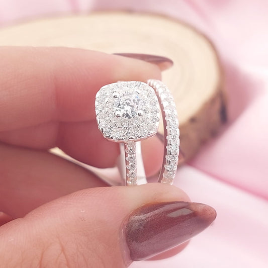 Anillos Dúo Compromiso Plata 925 CZ 5mm 27766