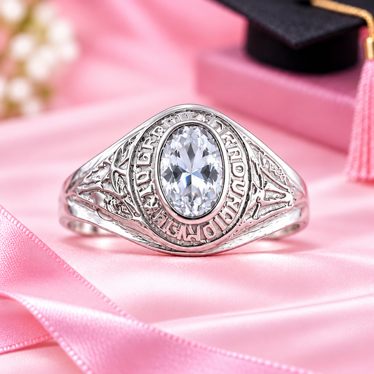 Anillo Graduación Sexto CZ Ovalo 4x6mm Plata 925 27214