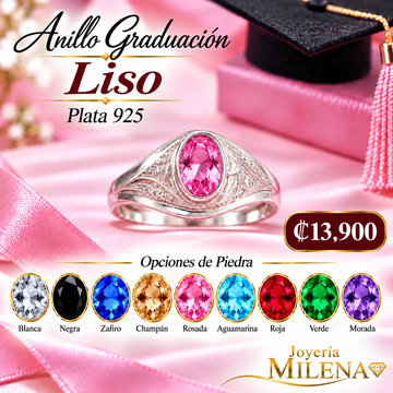 Anillo Graduación Liso Piedra CZ 4x6 Plata 925 25962
