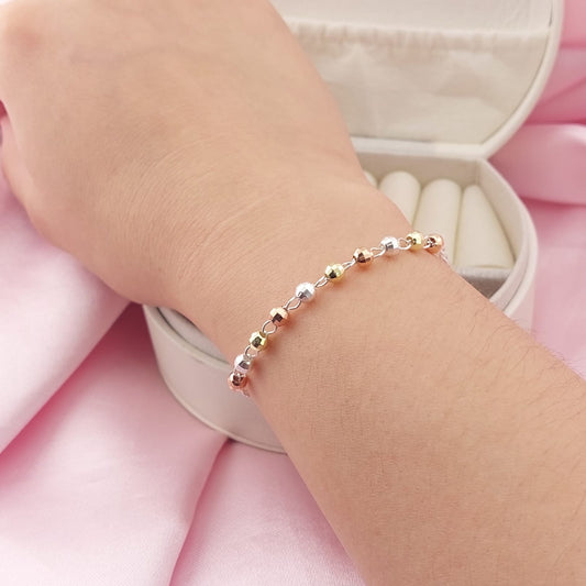 Pulsera Denario 18cm Bola Tres Tonos 3mm Plata 925 27785