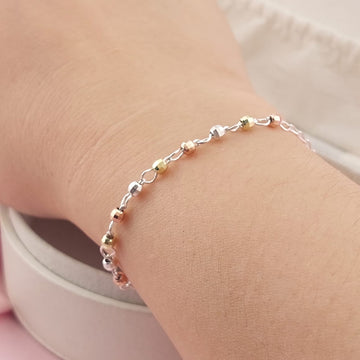 Pulsera Denario 18cm Bola Tres Tonos Diamantada 2mm Plata 925 27787