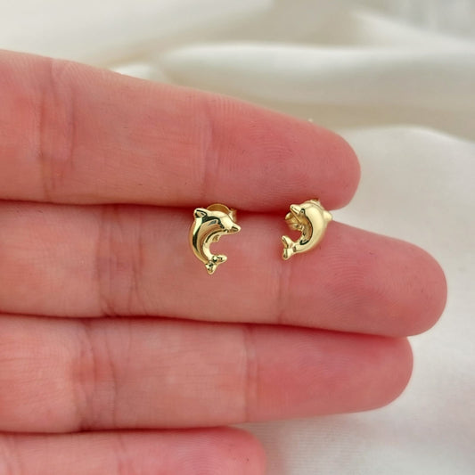 Aretes Delfín 8mm Oro 10k Italia 26720