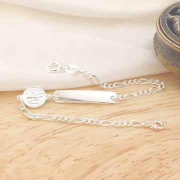 Pulsera Placa Niños 15cm San Benito Plata 925 26756