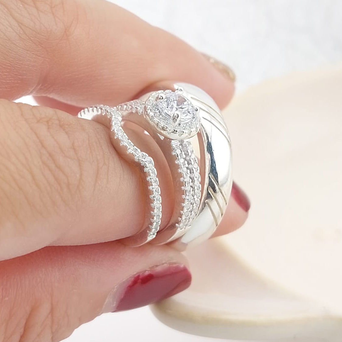 Anillos Tríos Matrimonio Plata 925 15048