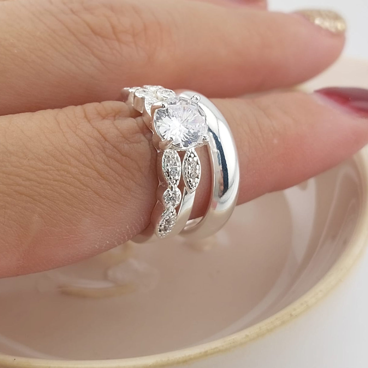 Anillos Tríos Matrimonio Plata 925 26820