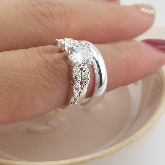 Anillos Tríos Matrimonio Plata 925 26820