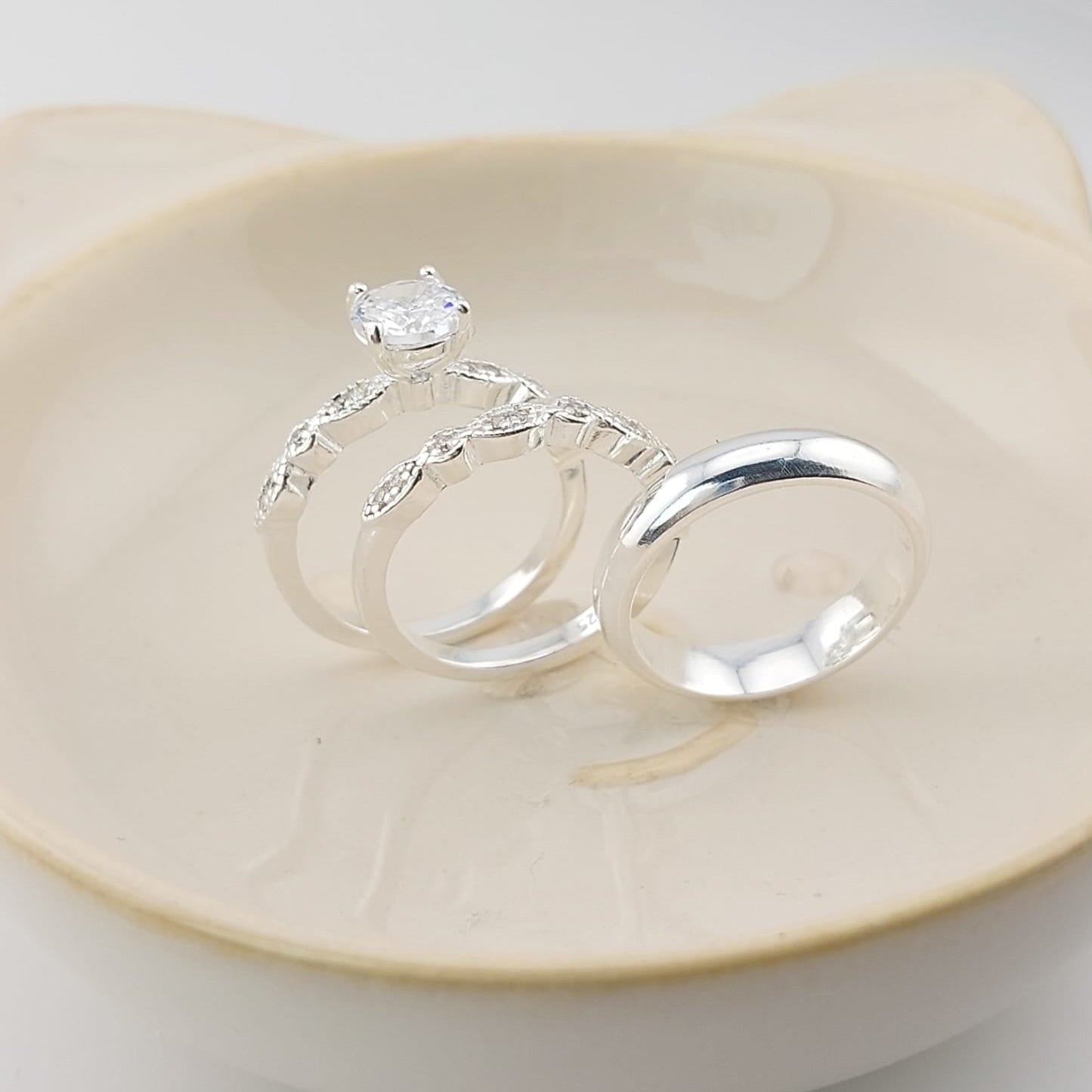 Anillos Tríos Matrimonio Plata 925 26820