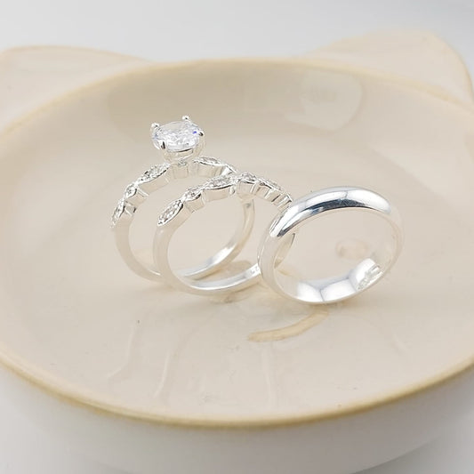 Anillos Tríos Matrimonio Plata 925 26820