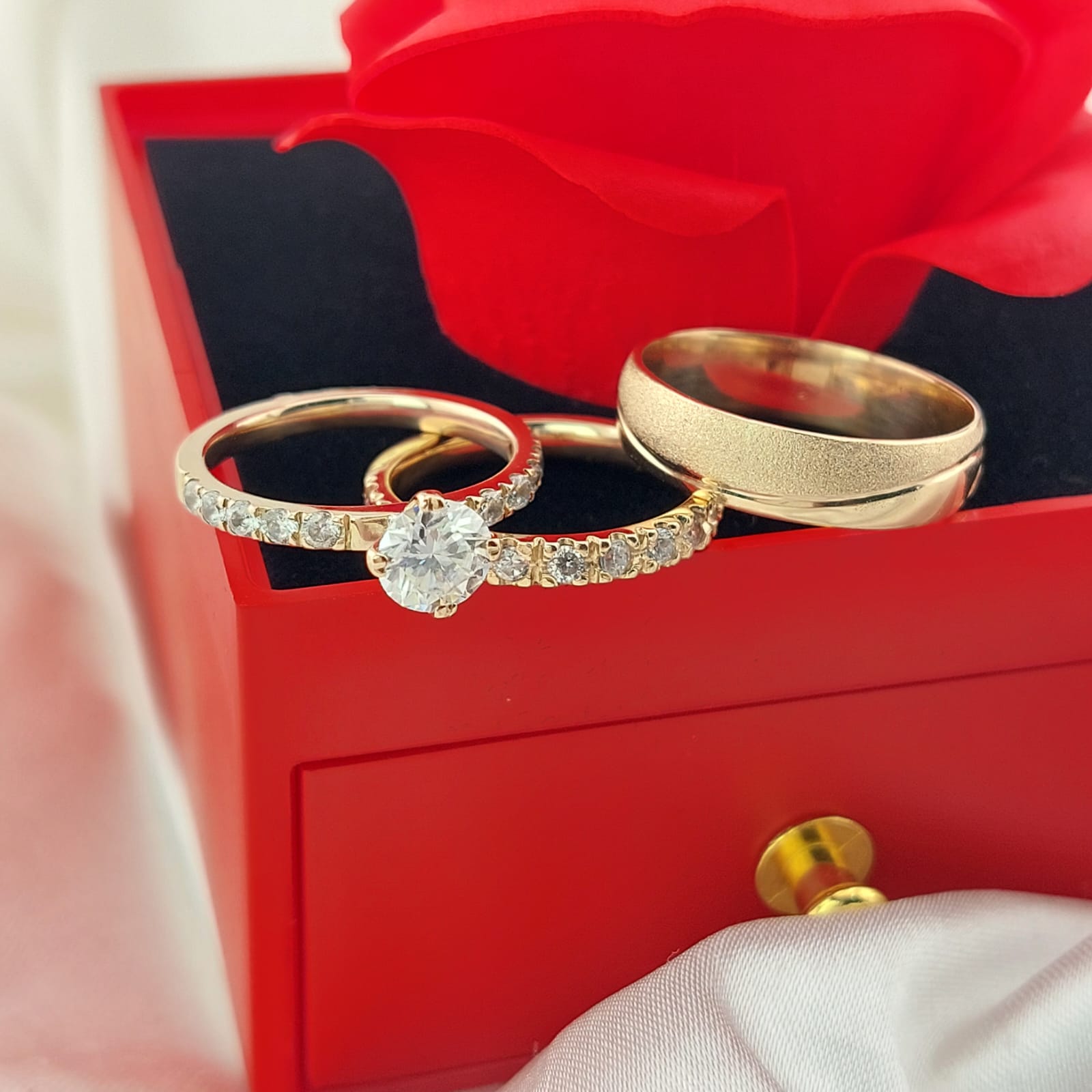 Anillos Trío Matrimonio Moissanite 6mm D Grade GRA Oro 10k 8.0g 26911