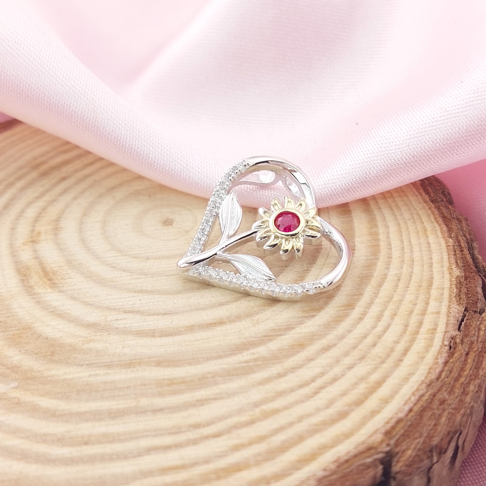 Dije Corazón Girasol 20mm Plata 925 26951
