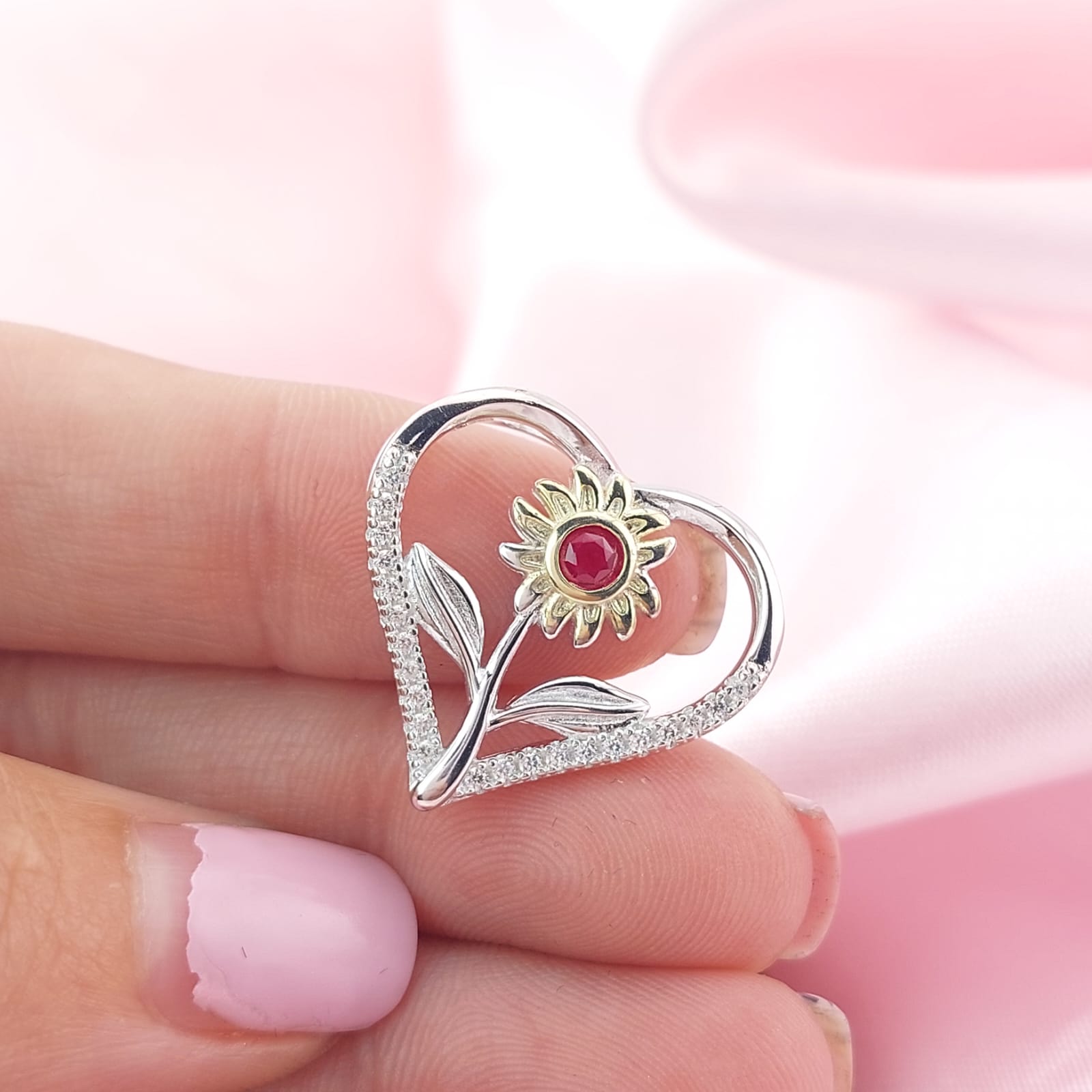 Dije Corazón Girasol 20mm Plata 925 26951