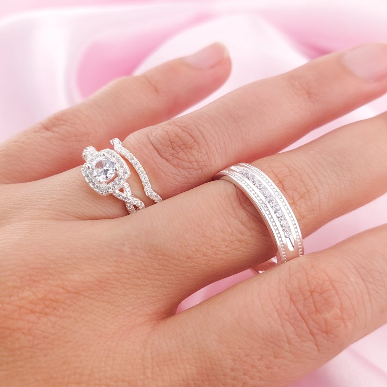 Anillos Tríos Matrimonio Plata 925 24745x