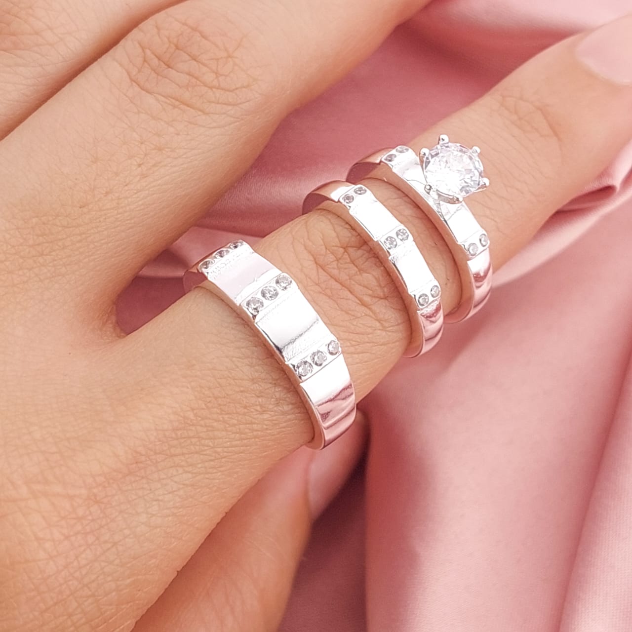 Anillos Tríos Matrimonio Plata 925 24744x