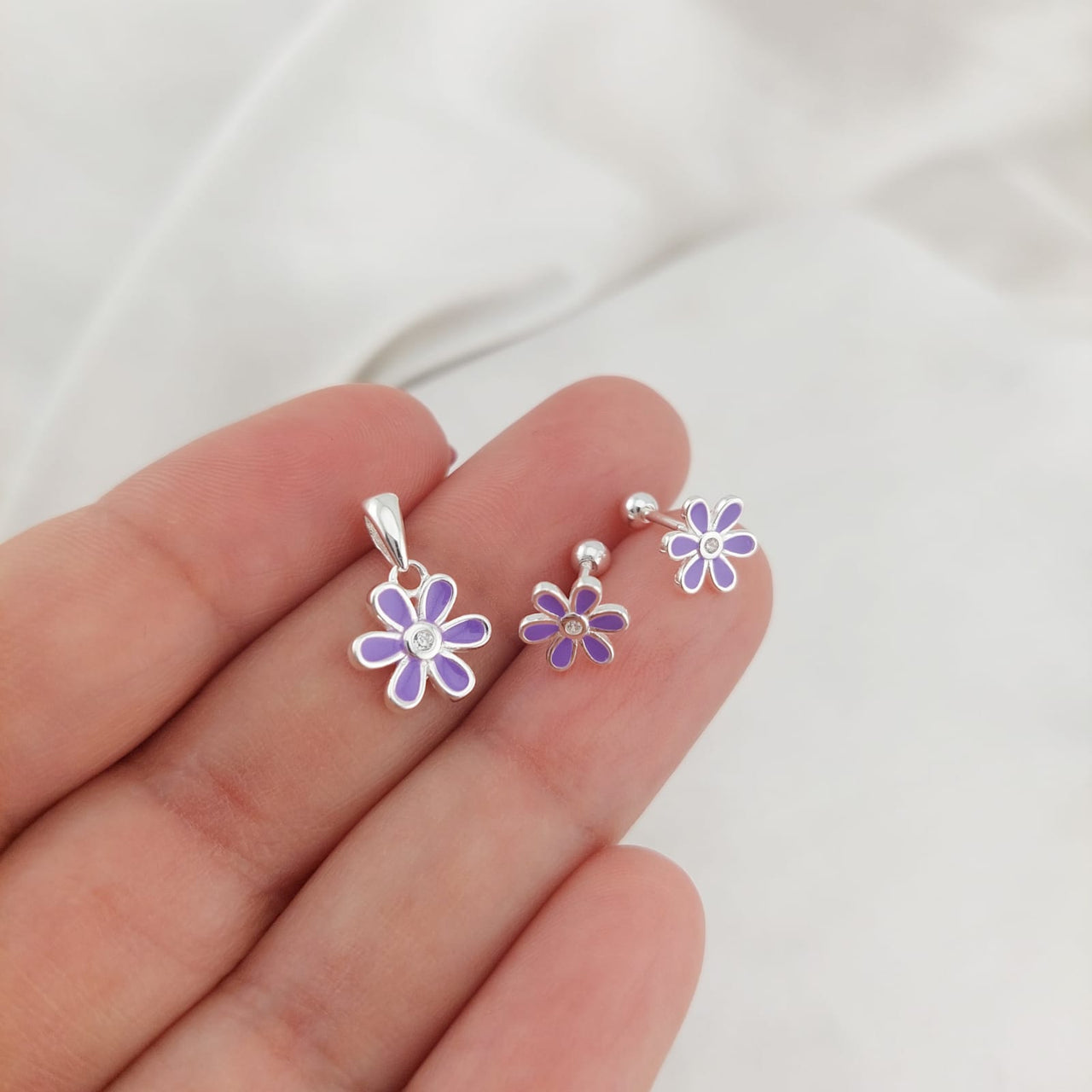 Juego Dama Nina Aretes Rosca Plata 925 25331