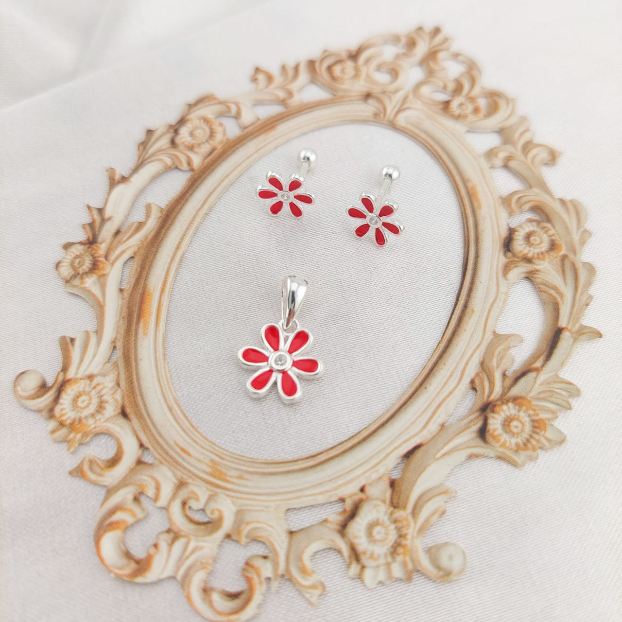 Juego Dama Nina Aretes Rosca Plata 925 25330