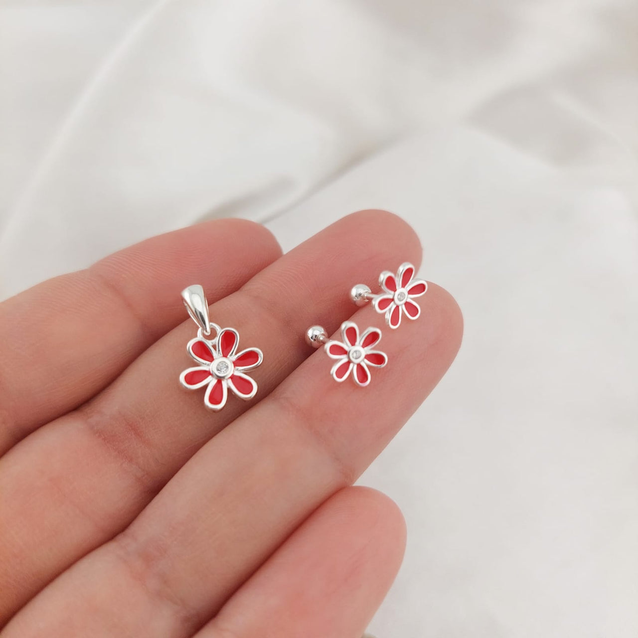 Juego Dama Nina Aretes Rosca Plata 925 25330